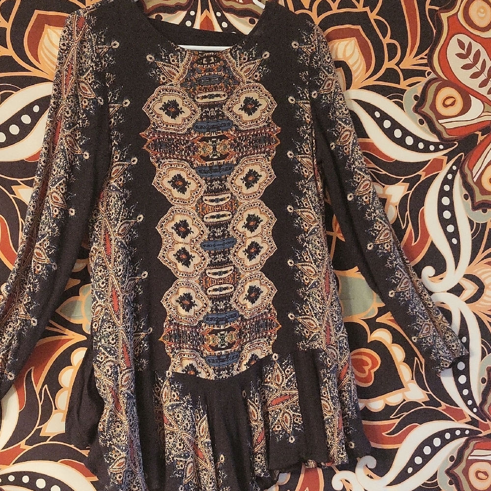 Bohemian Black and Brown Women's Top